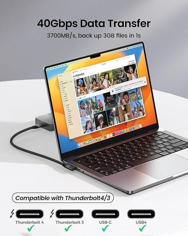 Silkland Right Angle USB 4 Cable for Thunderbolt 4 [6.6FT/2M], 40Gbps Data Sync, 8K/5K@60Hz, 240W Fast Charging, 90 Degree USB C Thunderbolt Cable, Compatible for MacBook, iPhone 17, iPad, SSD, Dock by Silkland - Image 2