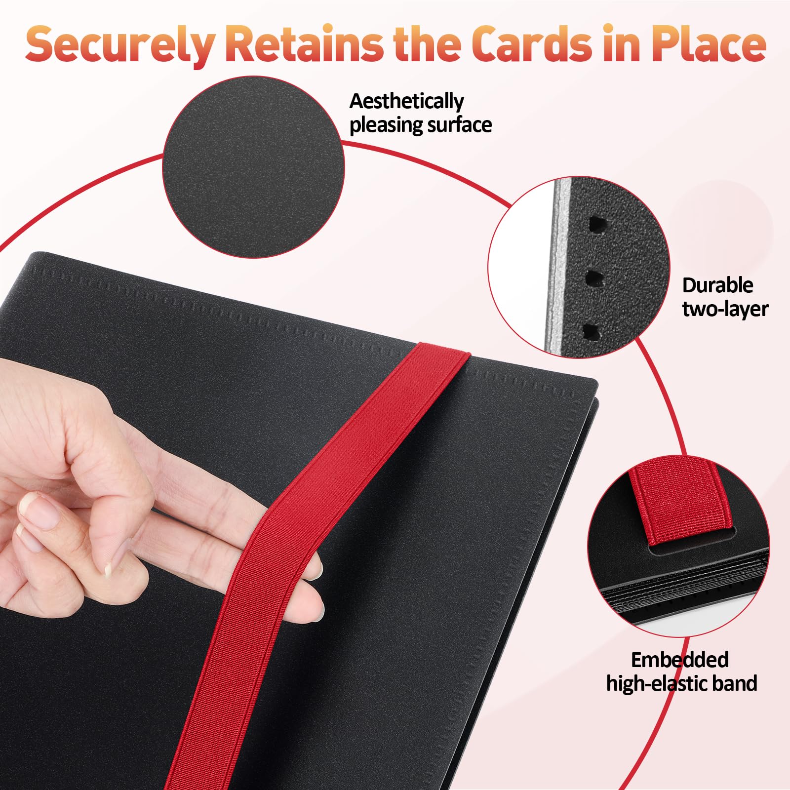 Euqvunn Raccoglitore Carte, 24 Fogli 432 Tasche Album Carte Collezionabili, Binder Cartes a Caricamento Laterale, Album Porta Cartes a Doppia Facciata, Card Binder per TCG,Sports Cards(rosso)