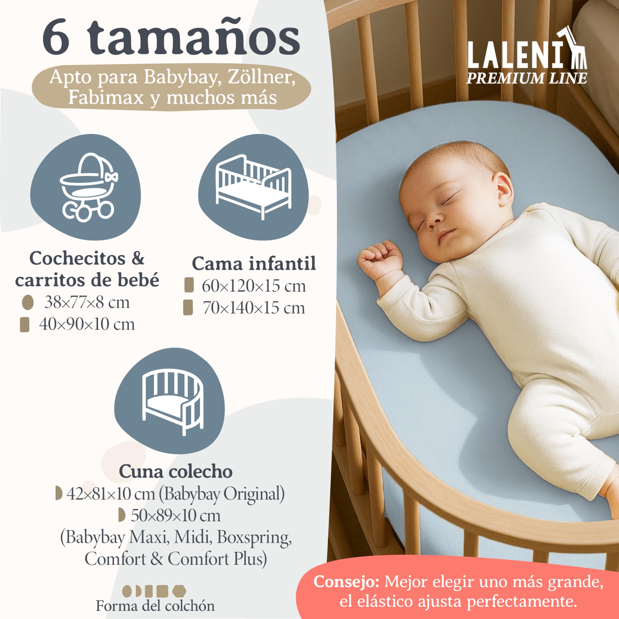 Laleni Premium sabana bajera cuna 50x89 cm cuna bebe 2 pzs - sabana bajera cuna para cochecito bebe certificada OEKO-TEX - sabana cuna 100% algodón - sabanas bajeras cuna - sabanas minicuna azul claro
