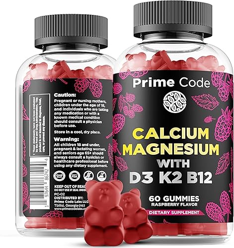 Gomitas de calcio para mujeres y hombres con magnesio, vitamina B12, vitamina K2, vitamina D3, suplemento de calcio de 100 mg para adultos,