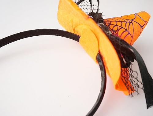 Miniatura 6 de WINZIK - Diadema para el cabello con diseño de sombrero pequeño de bruja puntiagudo de Halloween para niños, accesorios de banda para el cabello y