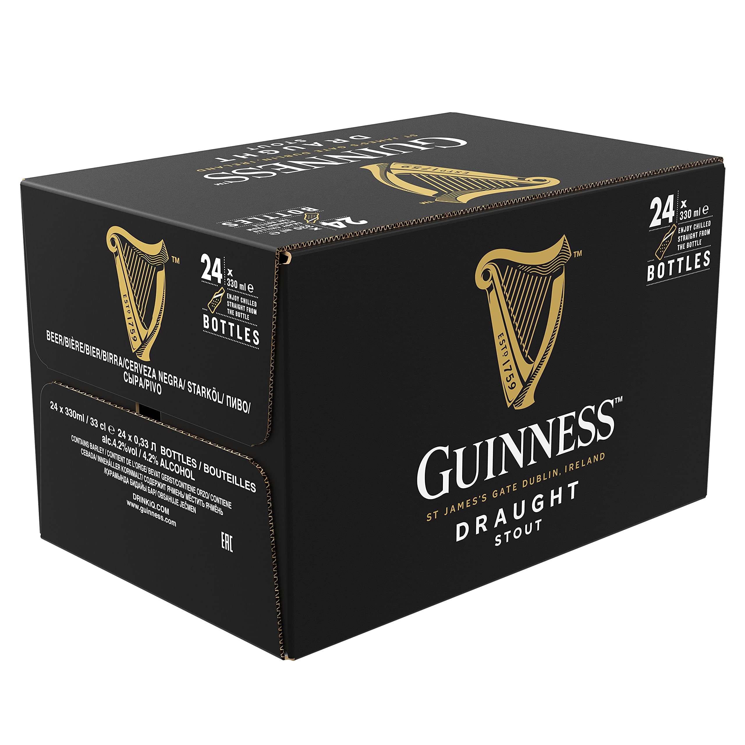 Guinness Draught Birra Irlandese, Bottiglia - Pacco da 24 x 330 ml