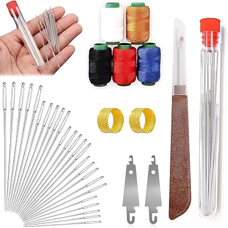 Big Eye Steel Sewing Needles Kit, 2026 Stainless Steel Sewing Needle for Hand Sewing, 34PCS Big Eye Steel Needles Set - Long & Thin Handmade Quilting & Sewing Needles Kit for DIY Sewing (36pcs, 1Set)