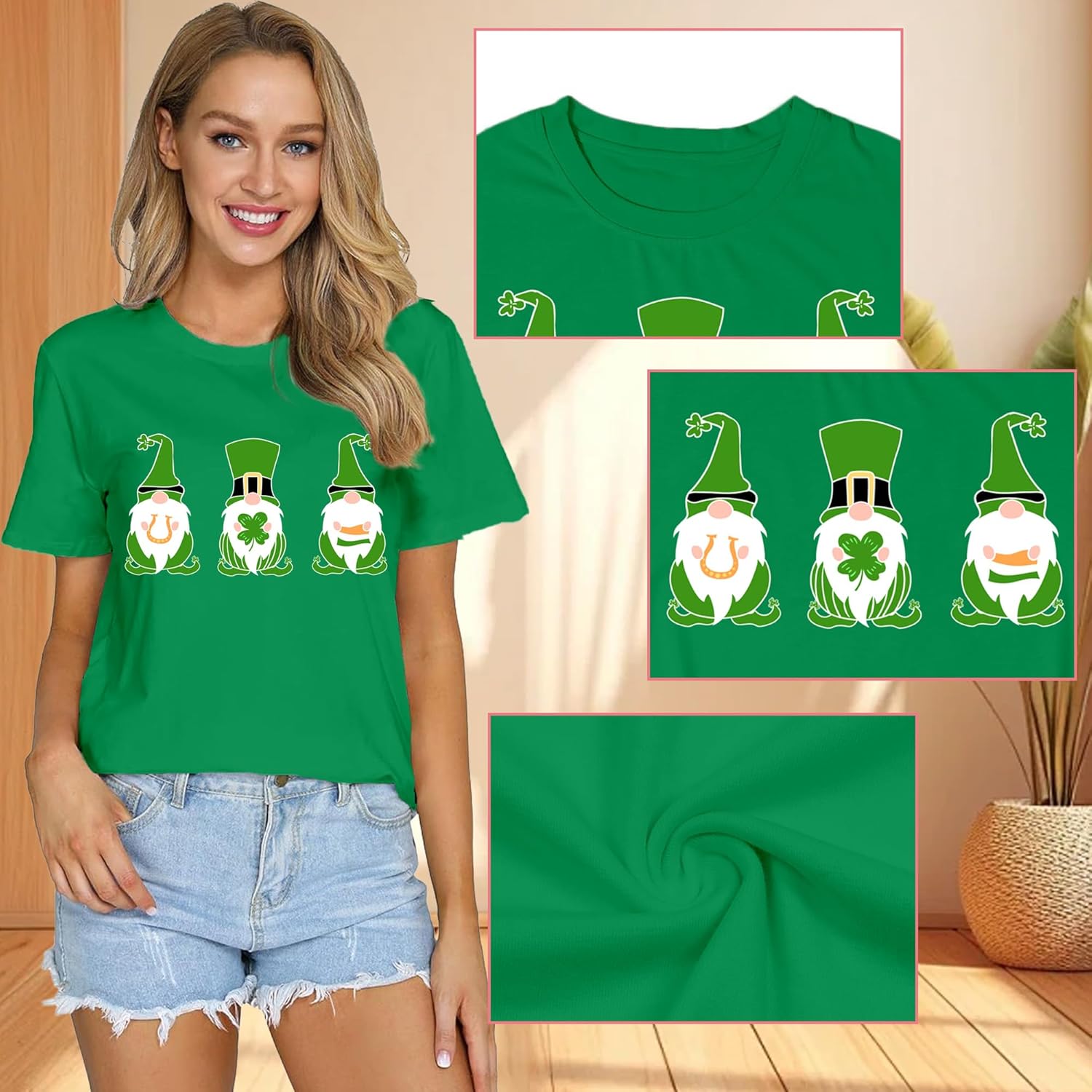 Womens St Patricks Day Shamrock T-Shirts Happy Go Lucky Shirts Irish Clover Tee Tops - Image 6