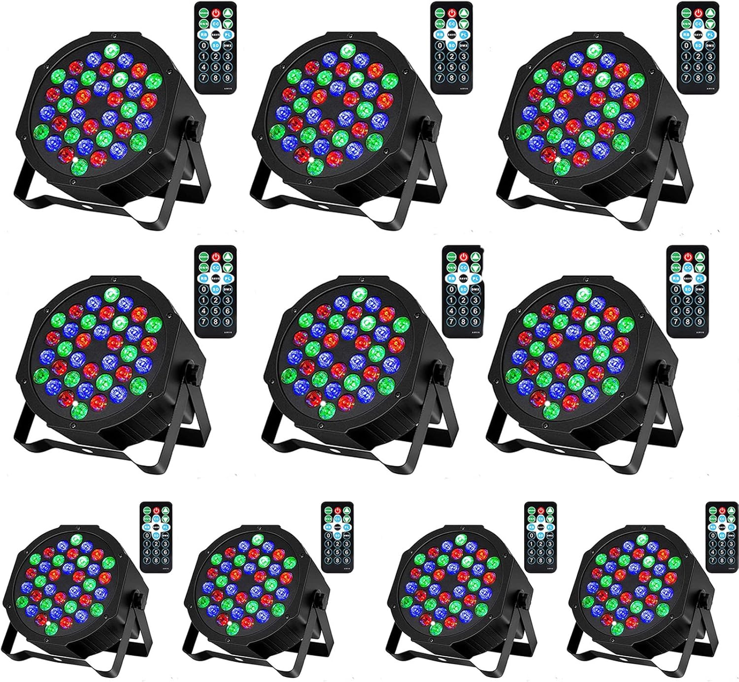 Litake DJ Par Lights, RGB 36 LED Stage Lights Sound Activated,Remote & DMX Controlled LED Uplights,7 Modes Uplighting for Dance Party Church Wedding Birthday Holiday Music Show-10 Pack