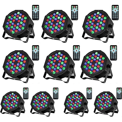 Litake DJ Par Lights, RGB 36 LED Stage Lights Sound Activated,Remote & DMX Controlled LED Uplights,7 Modes Uplighting for Dance Party Church Wedding Birthday Holiday Music Show-10 Pack