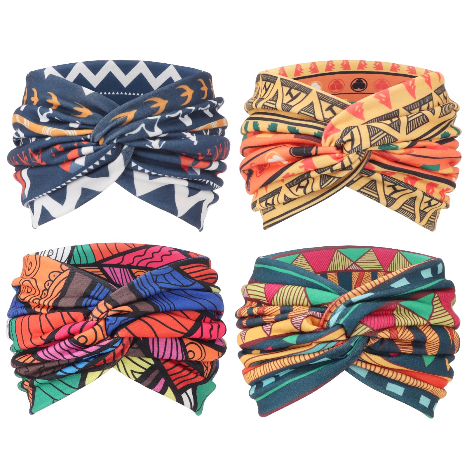 DRESHOW 4 Piezas Diadema Turbante Bohemia Cinta Banda Elástico Accesorios Para El Cabello