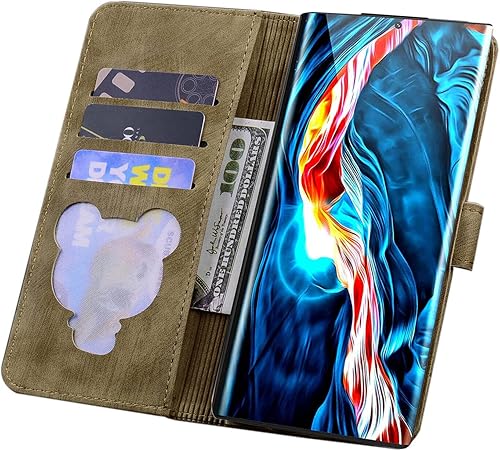 Miniatura 6 de EAXER Funda compatible con Samsung Galaxy S22 Ultra funda de cuero en relieve a prueba de golpes con ranura para tarjetas marrón