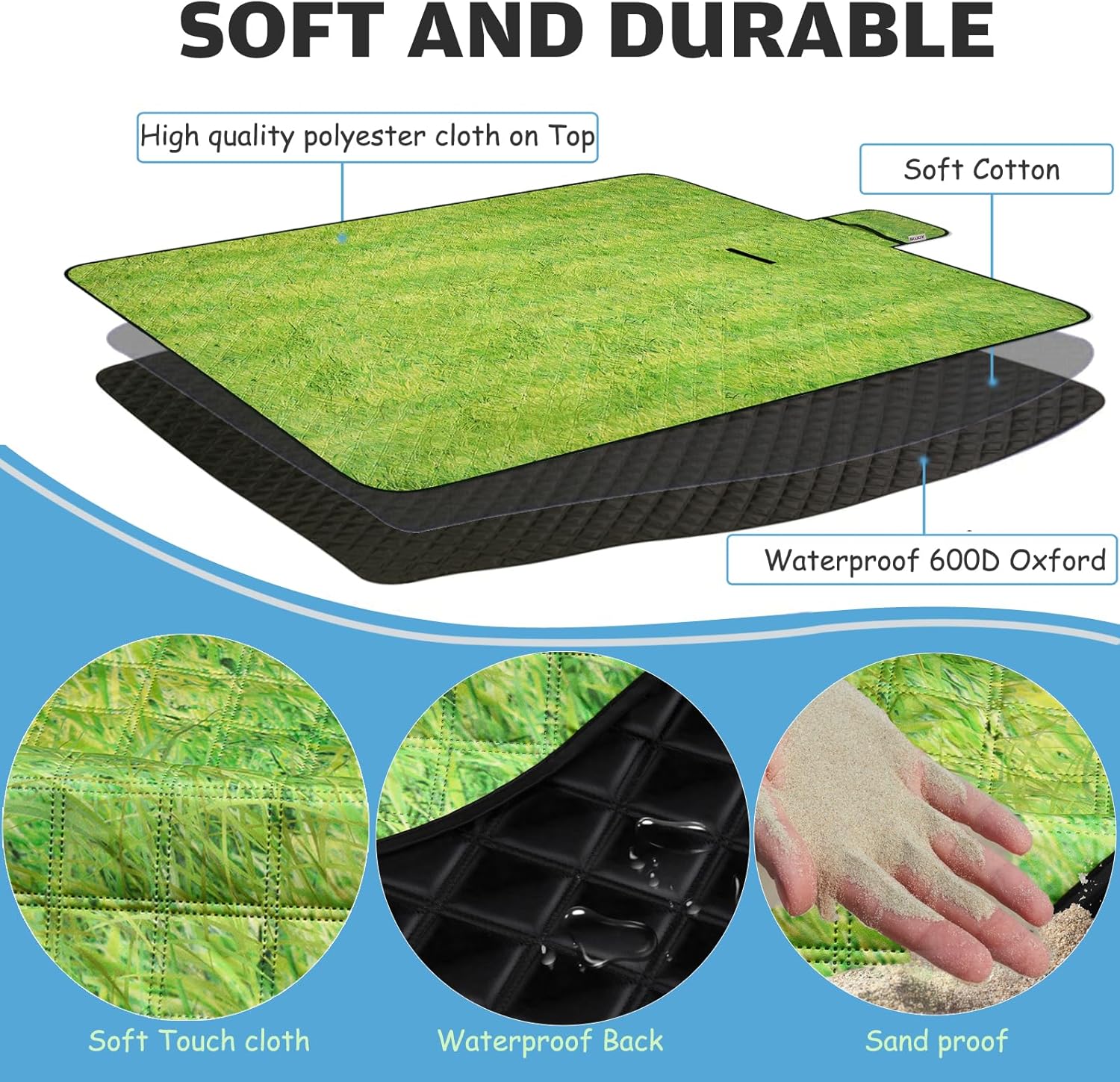 Large Beach Blanket Waterproof Sandproof Picnic Blankets Outdoor Blanket Foldable Beach Mat Sandfree with Carry Strap Lightweight Beach Blankets fit 2 to 4 Adults for Beach Camping Grass Lawn Park