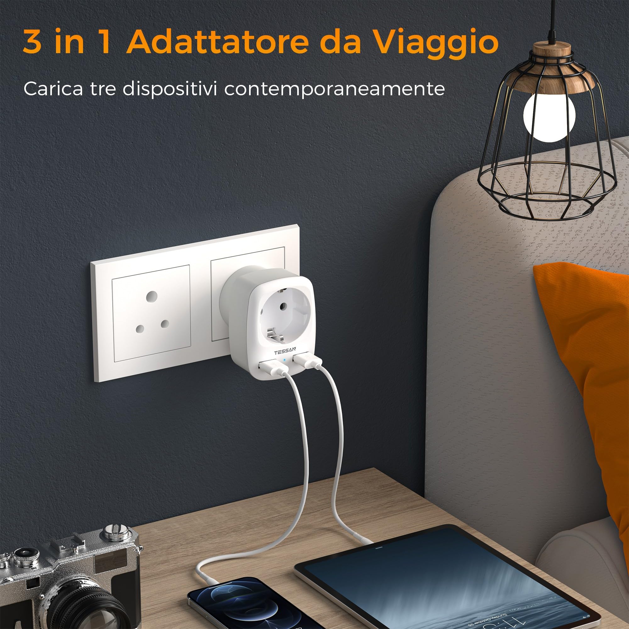 TESSAN Adattatore Presa India, Adattatore India con 2 USB, Adattatore da Viaggio UE a India, Adattatore Spina India, Adattatore Presa Tipo D per India,Sri Lanka, Nepal
