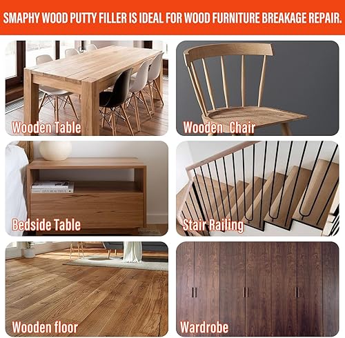 Miniatura 6 de SMAPHY Relleno de madera, masilla de madera (10 onzas, roble claro), pintable, manchable, lijable. El relleno de madera puede reparar rápidamente