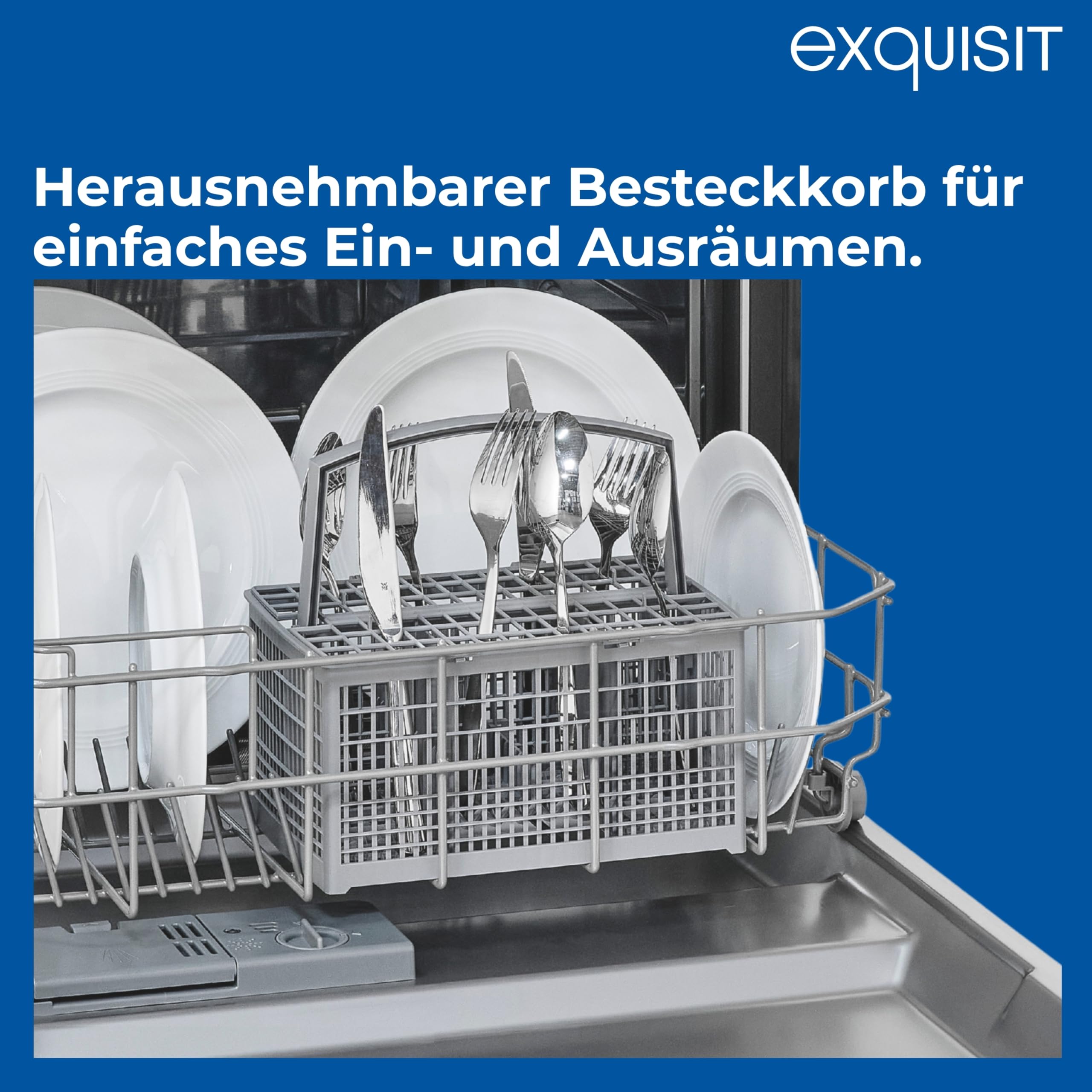 Exquisit EGSP56312-E-030E Einbau-Geschirrspüler 12 Maßgedecke 49 dB leise Aquastop Startzeitvorwahl höhenverstellbarer Korb LED-Anzeige