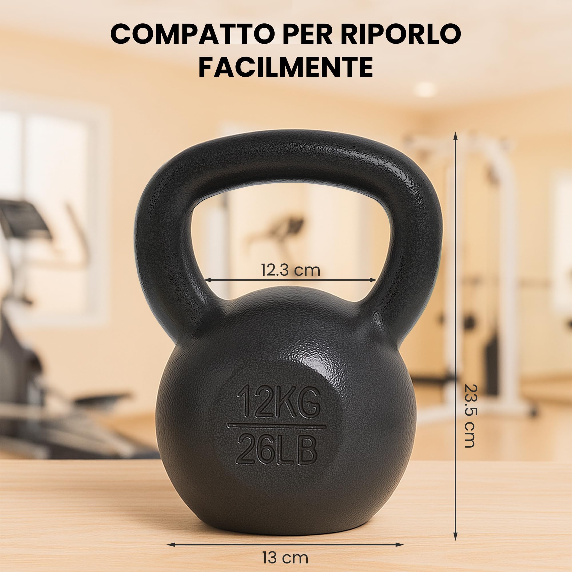 unycos - Kettlebell 12 kg in Ghisa con Rivestimento Resistente, Peso con Impugnatura Ergonomica Antiscivolo, Compatto e Facile da Trasportare per Palestra, Fitness, Bodybuilding, Muscoli (Nero)
