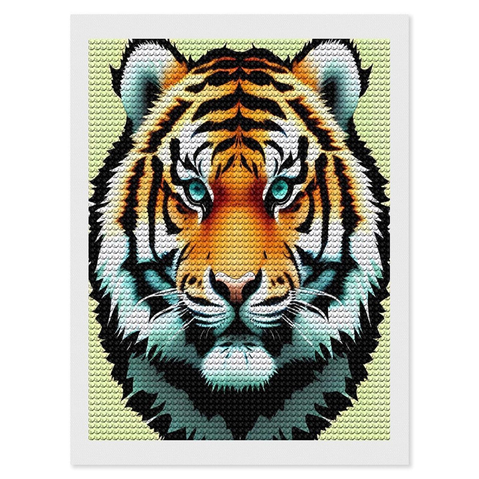 FekiLoot Little Fat Tiger Head Paint by Numbers Kit for Adults Beginner DIY Diamond Dots Paintings Round Full Drill Diamond Art Kits Picture Diamond Art Painting Kits for Home Decor 12"x16"