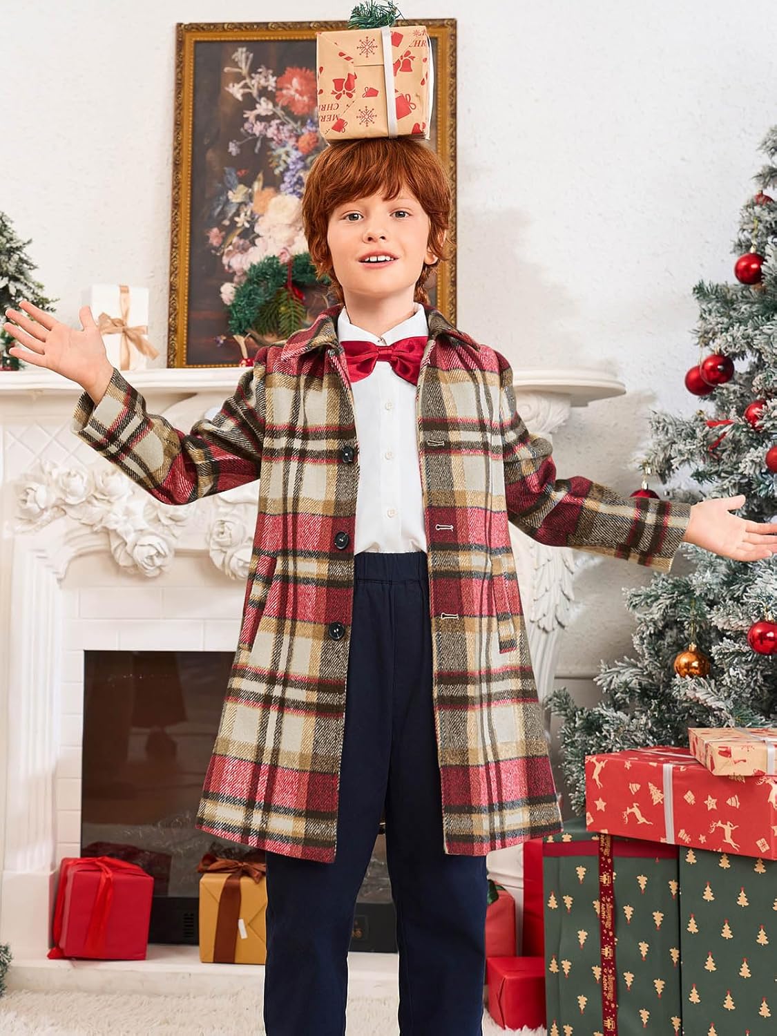 Haloumoning Boys' Plaid Pea Coat: Festive Style for the Holidays