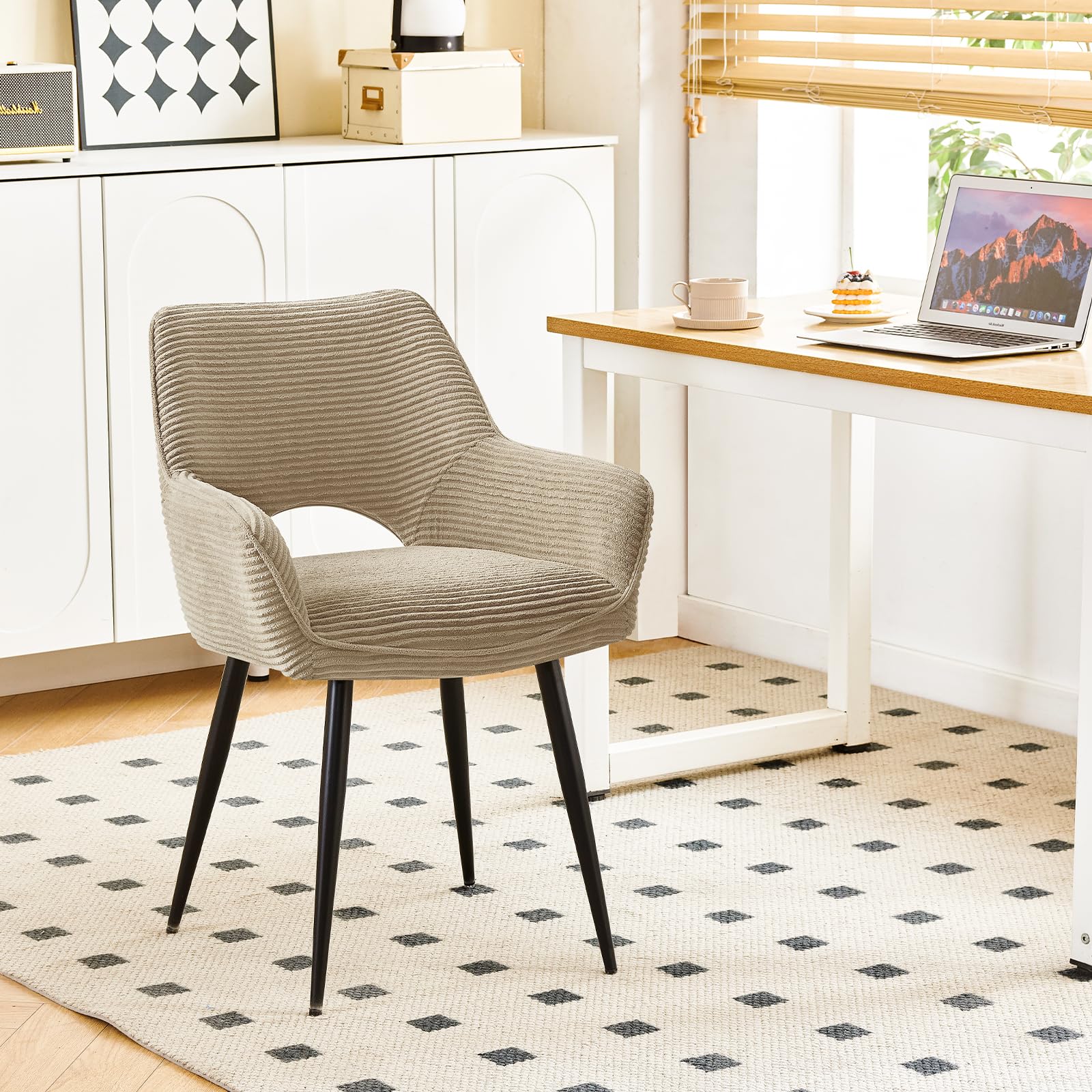 WAFTING Sillas de Cocina,Sillas Comedor Pack 6,Kaki | Patas Metálicas, con reposabrazos, Sillas Tocador,Sillas Salon,Son Sillas de Comedor Modernas, Sillón de Terciopelo