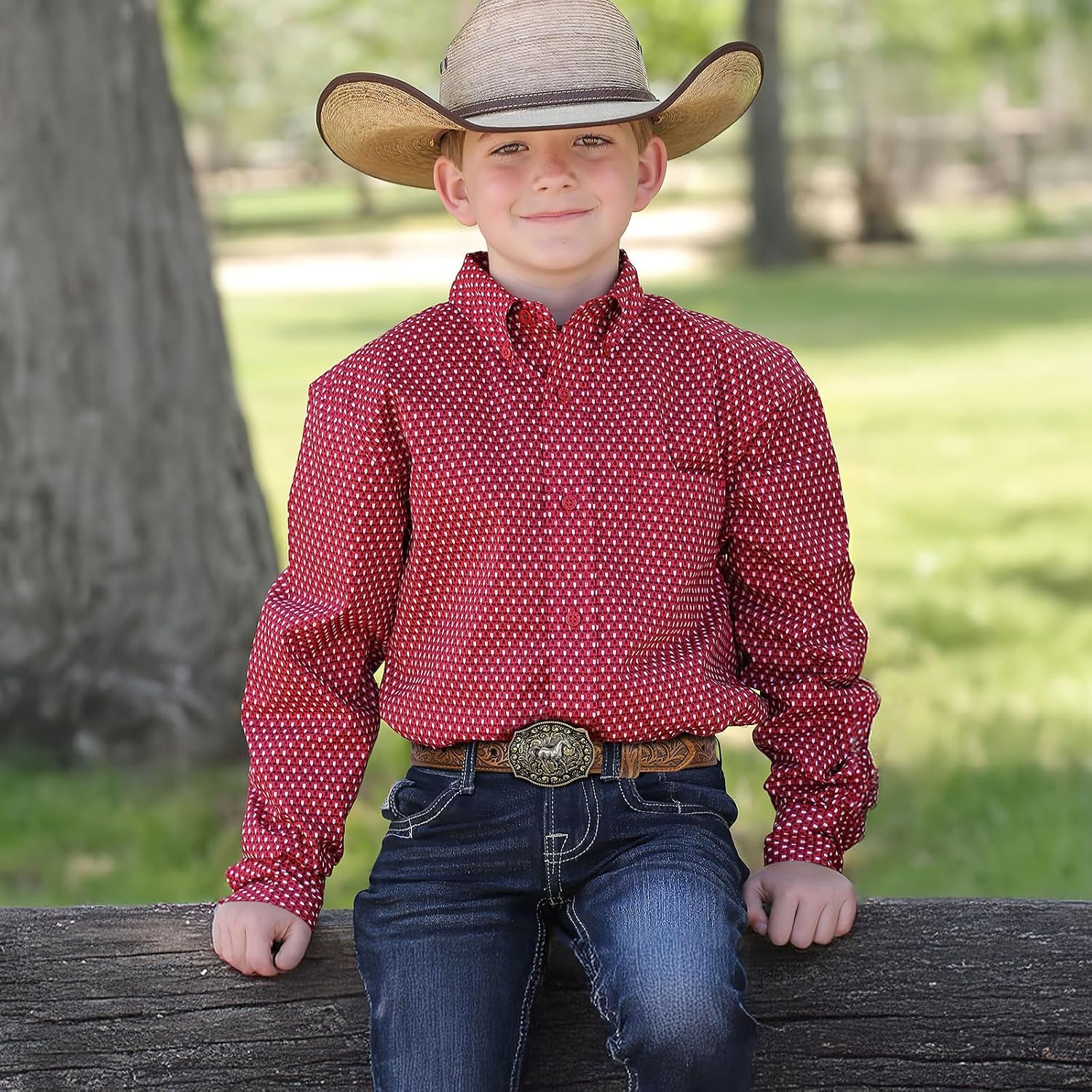 SANSTHS Kids Western Belt for Boys Girls Genuine Leather Cowboy Cowgirl Belts with Detachable Buckle for Jeans Western Gifts