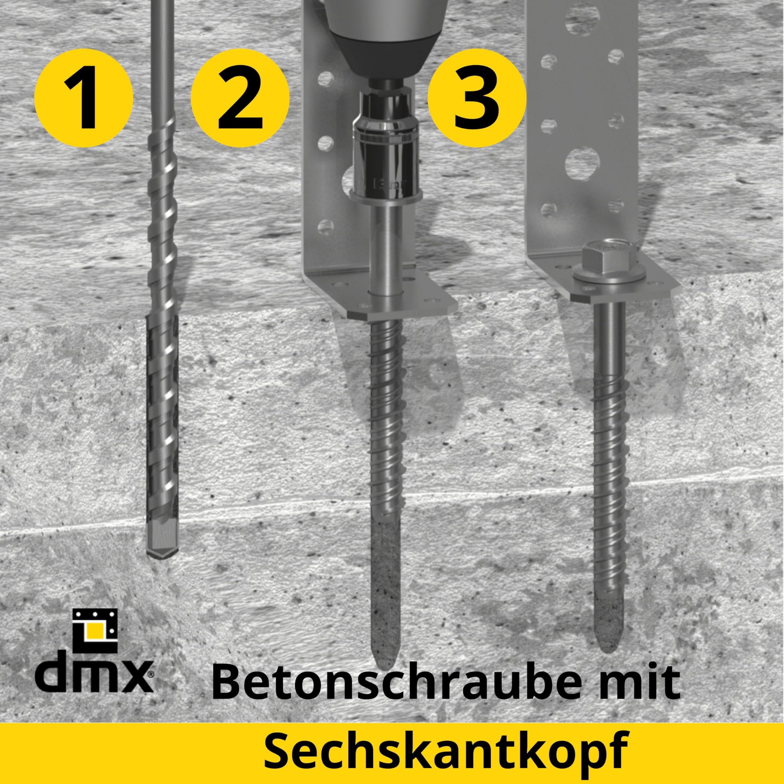 DMX - Betonschrauben Sechskant- Betonschraube Fassadenschraube Spezialschrauben Gasbetonschrauben, gehärteter Kohlenstoffstahl mit Korrosionsschutz 12,5mm - 20 Stk - PBW - 12,5x200