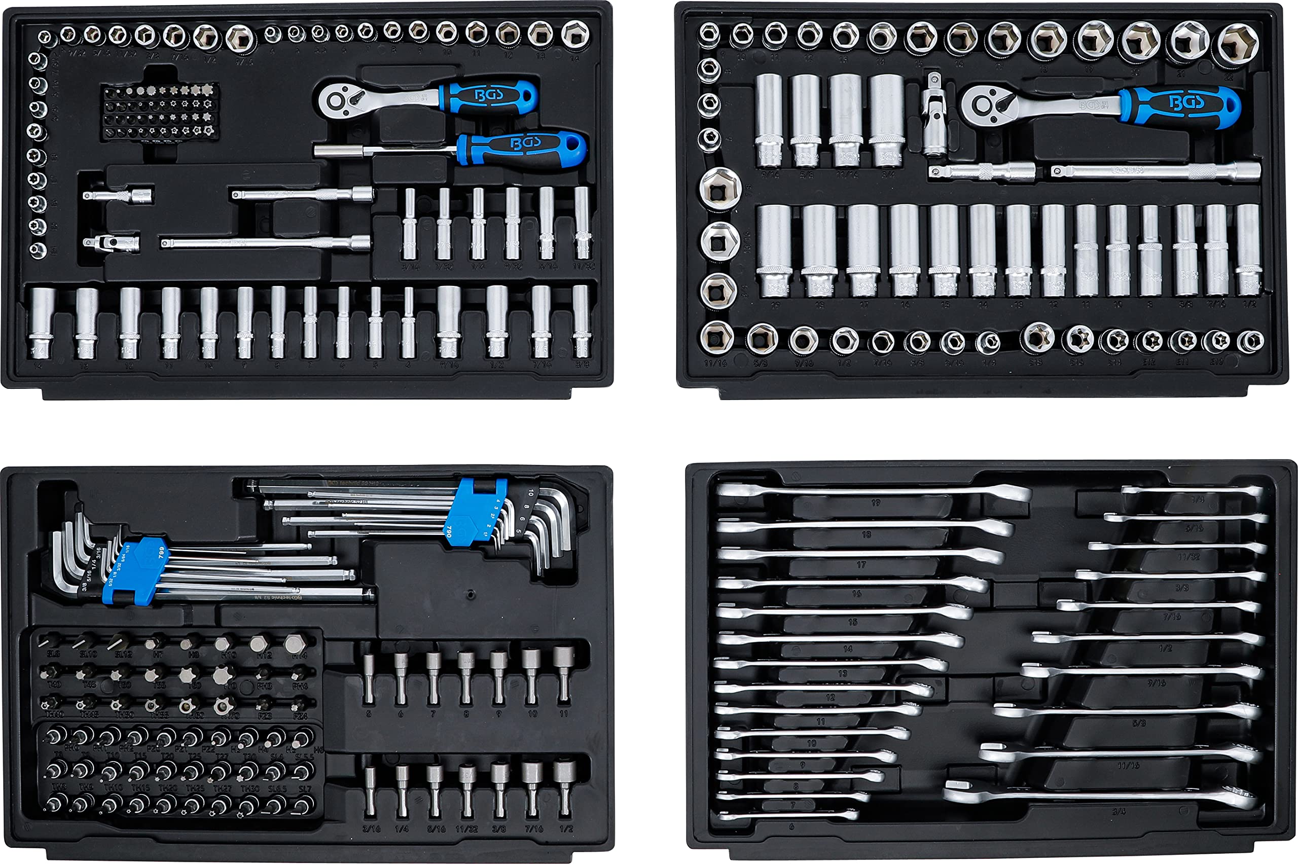 BGS 74000 | Jeu de douilles à six pans | 6,3 mm (1/4") / 10 mm (3/8") / 12,5 mm (1/2") | en métriques et pouce | 300 pièces