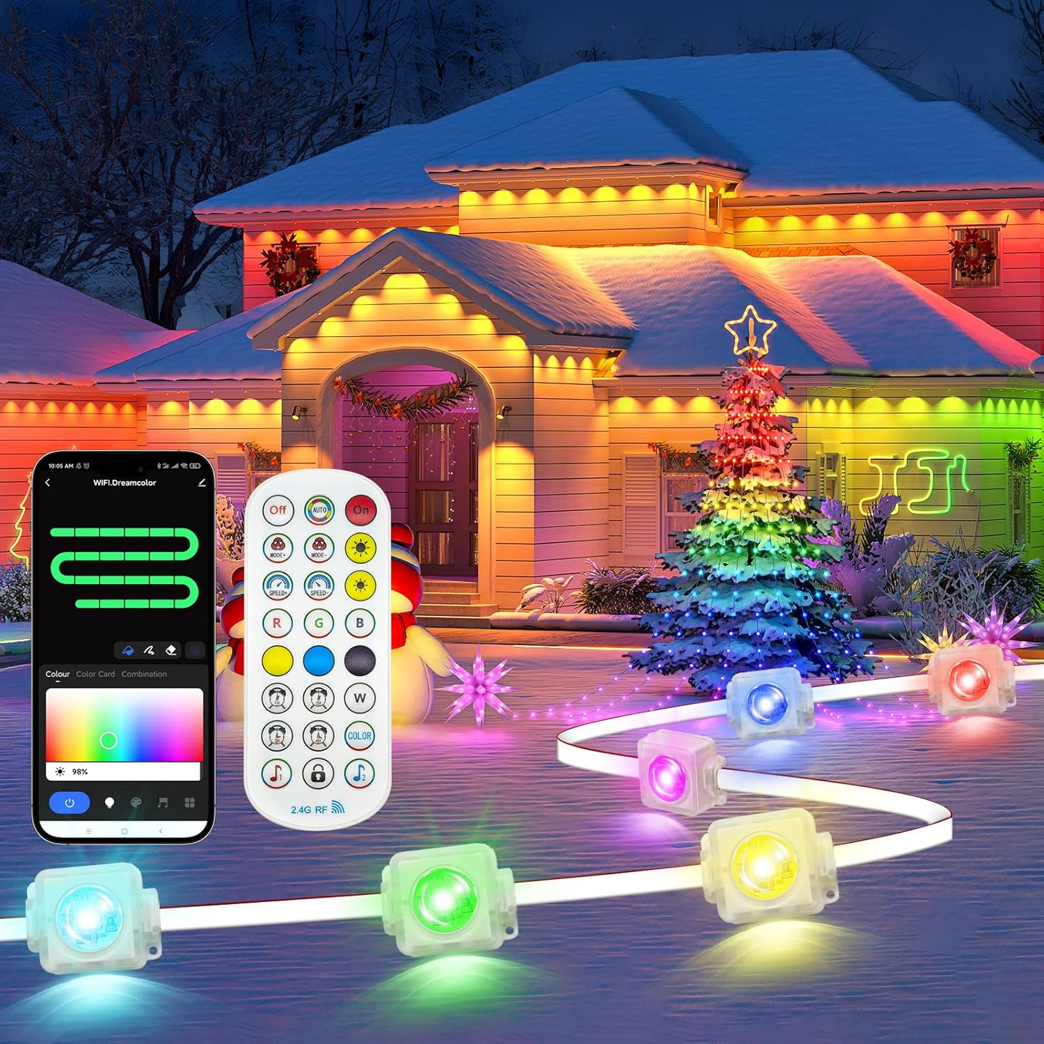 Permanent Outdoor Lights for House,40ft Smart Eave Light with 24 LED,DIY RGB+IC Outdoor Lights for Christmas Party Daily Decorations,IP67,Alexa & Google Assistant Compatible