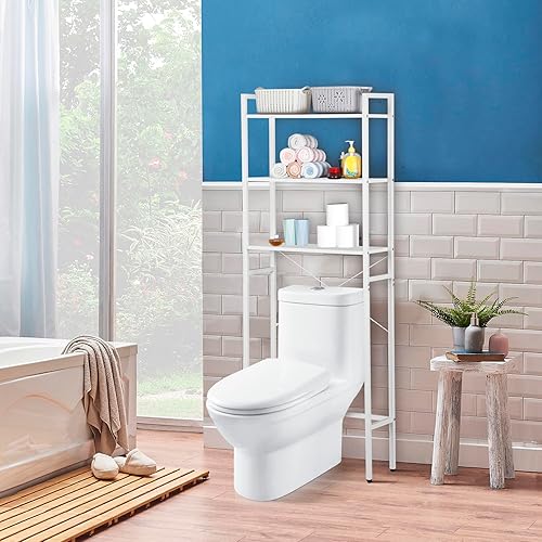 Miniatura 6 de HomGarden Organizador industrial sobre el inodoro, 3 estantes para almacenamiento sobre el inodoro, ahorro de espacio de baño con patas ajustables