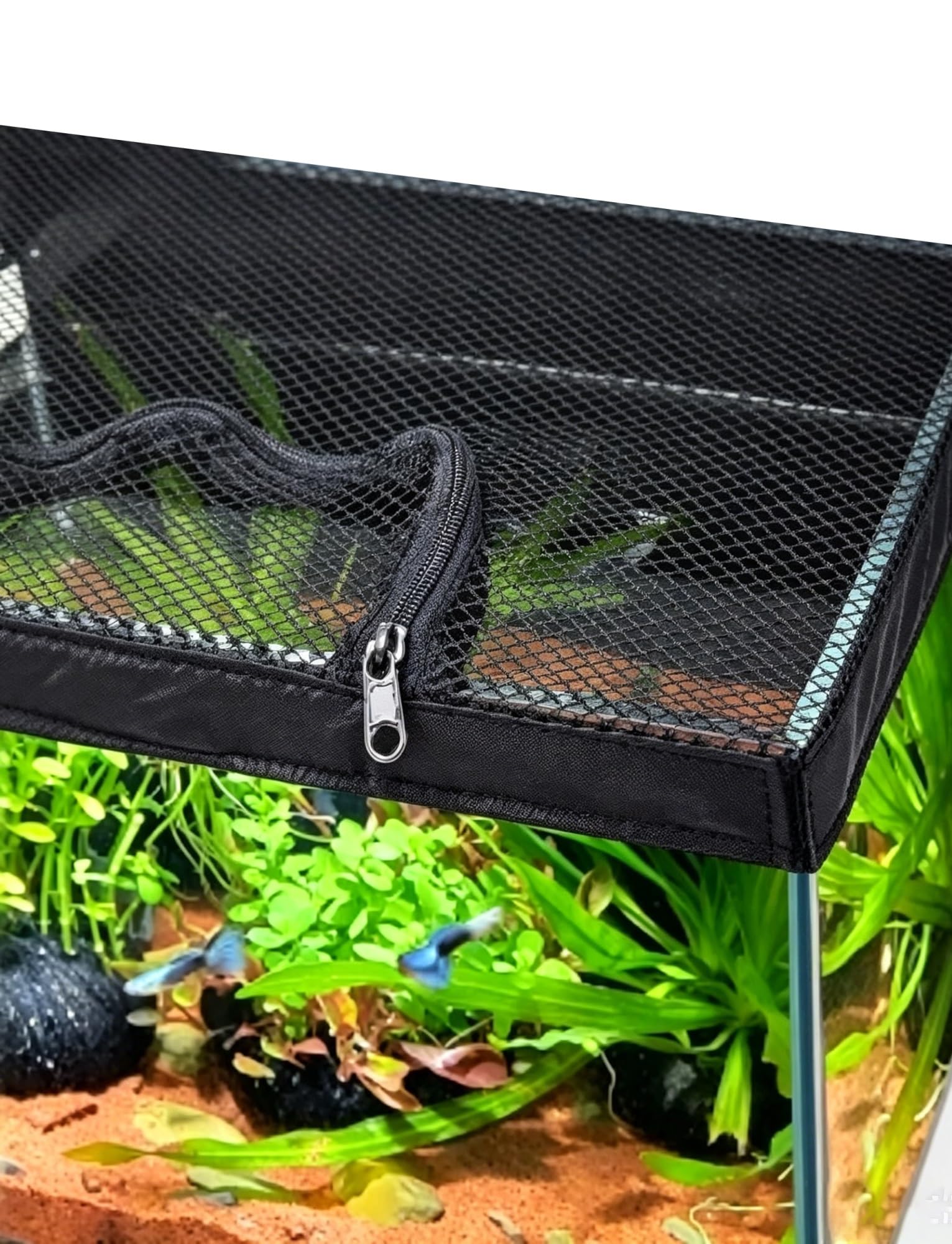 Generico Coperchio in Rete di Sicurezza for Acquario con Accesso for l'alimentazione con Cerniera - Copertura for Acquario con Nastro Magico Autoadesivo(90x50cm/35.4x19.7in)