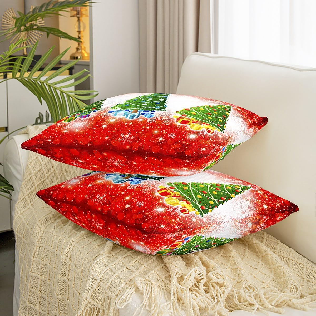 Sungeek Kerstkussenslopen 50 x 50 cm, set van 2, kerstboom decoratieve Sungeek Kerstkussenslopen 50 x 50 cm, set van 2, kerstboom decoratieve