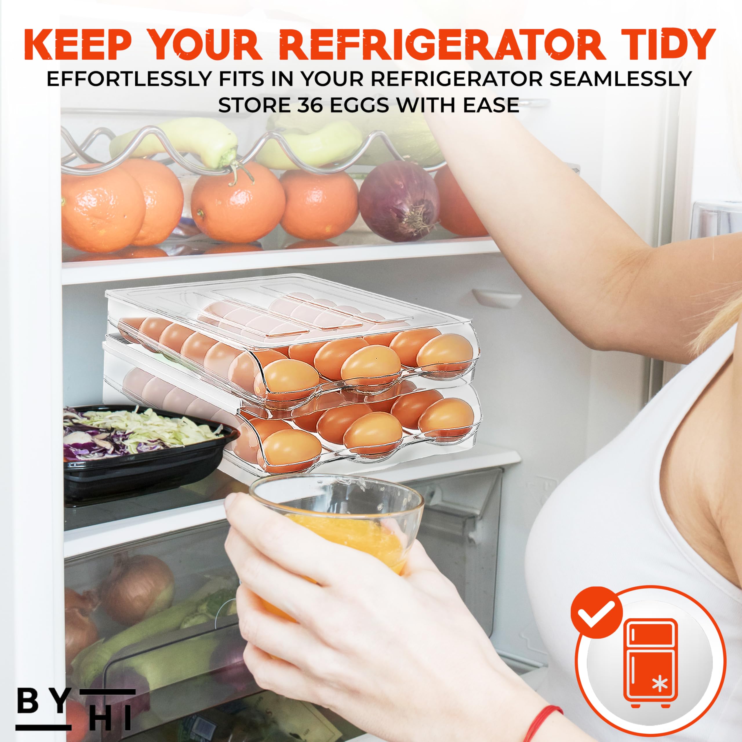 Soporte para 36 huevos para refrigerador, organizador automático de huevos de 2 niveles para ahorrar espacio y almacenamiento fresco, sin BPA 6