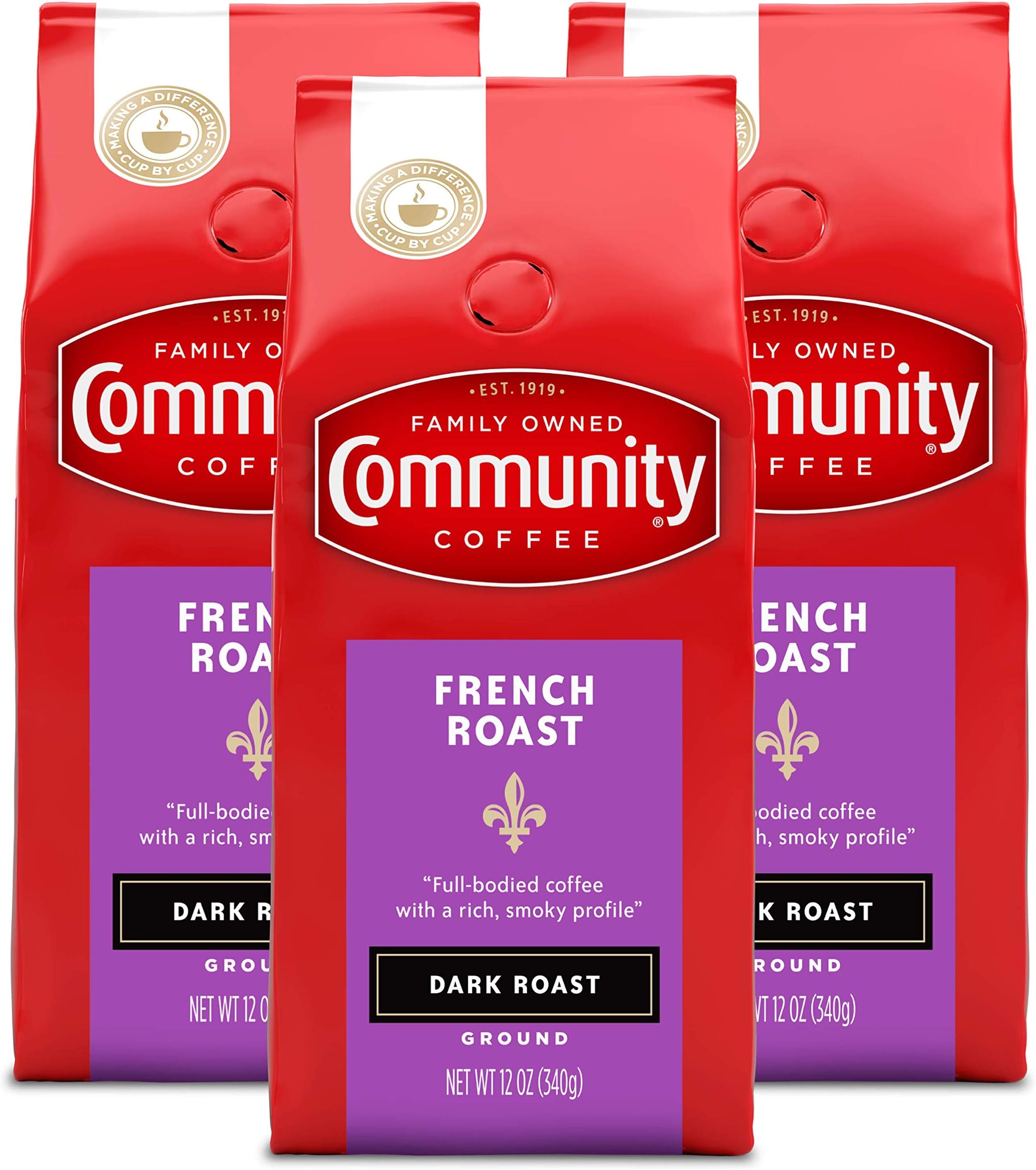 Amazon.com : Community Coffee French Roast Dark Roast Ground 12 oz 3 ct ...