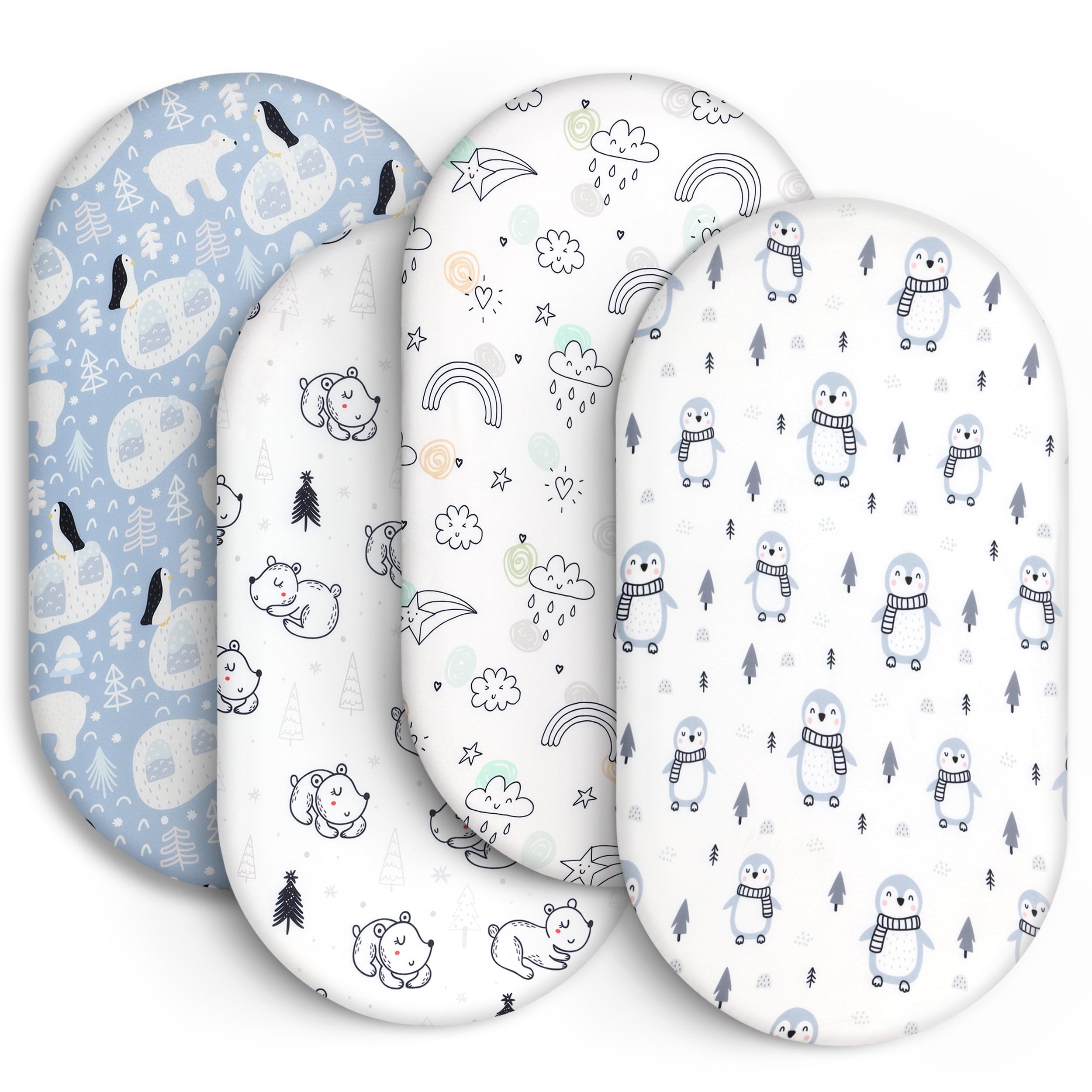 Baby Bassinet Sheets for Baby Boy Girls,4-Pack Fitted Bassinet Sheets Set Compatible with Halo Bassinest Swivel Sleeper,Baby Delight,Angelbliss,32"X16" (Arctic Circle)
