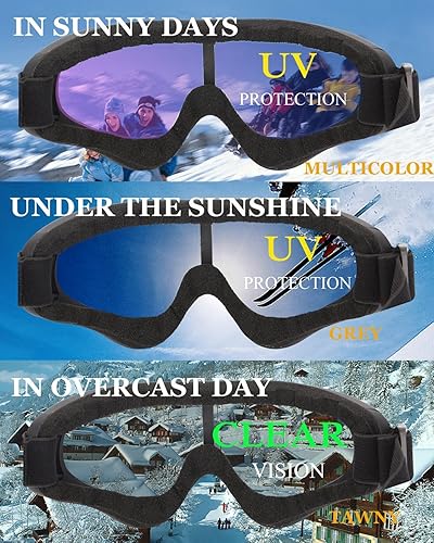 Miniatura 5 de Yidomto Gafas de esquí, paquete de 3 gafas de snowboard para niños, niñas, jóvenes, hombres y mujeres