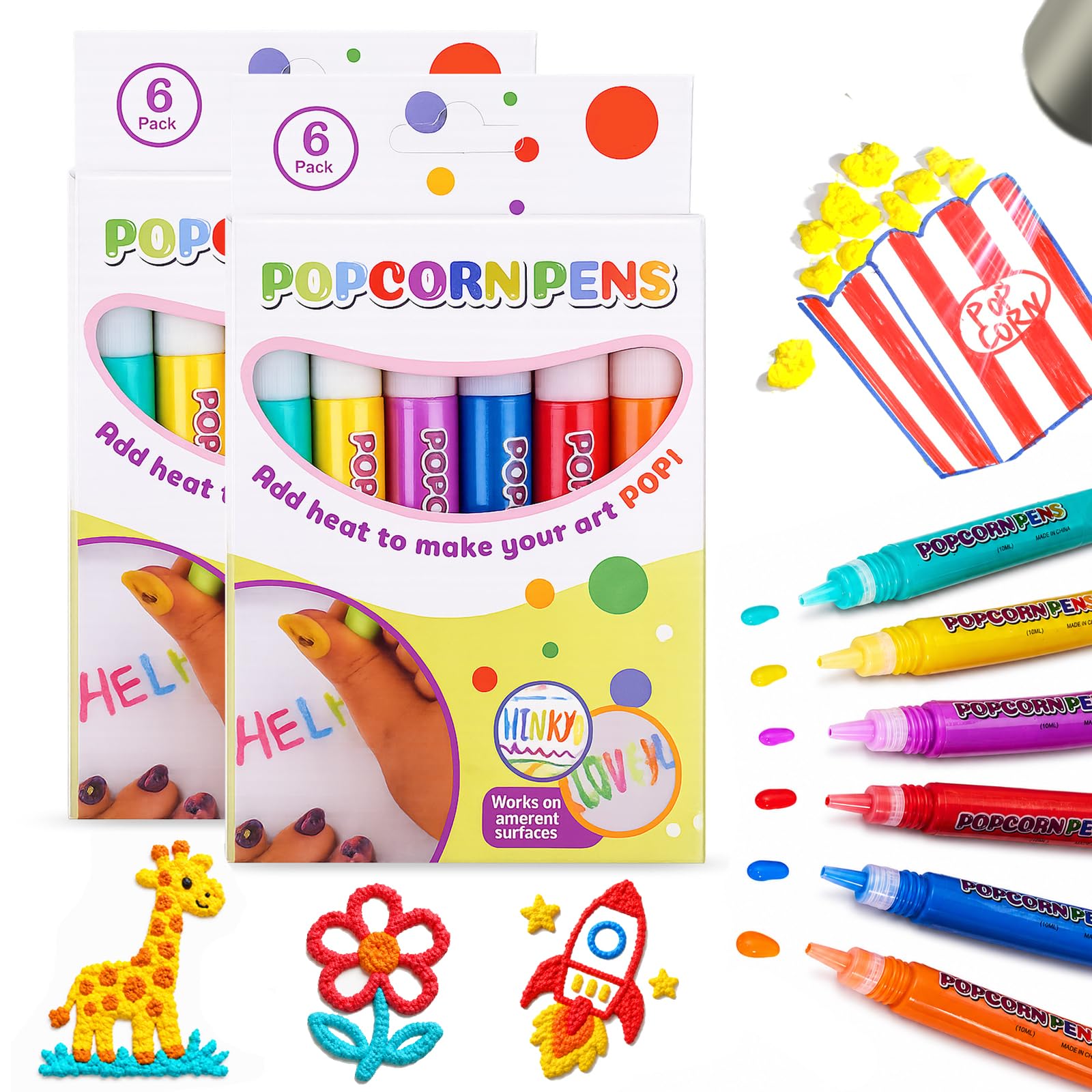 Magic Bubble Popcorn Pens,3D Bubble Puffy Popcorn Drawing Pens -12pcs