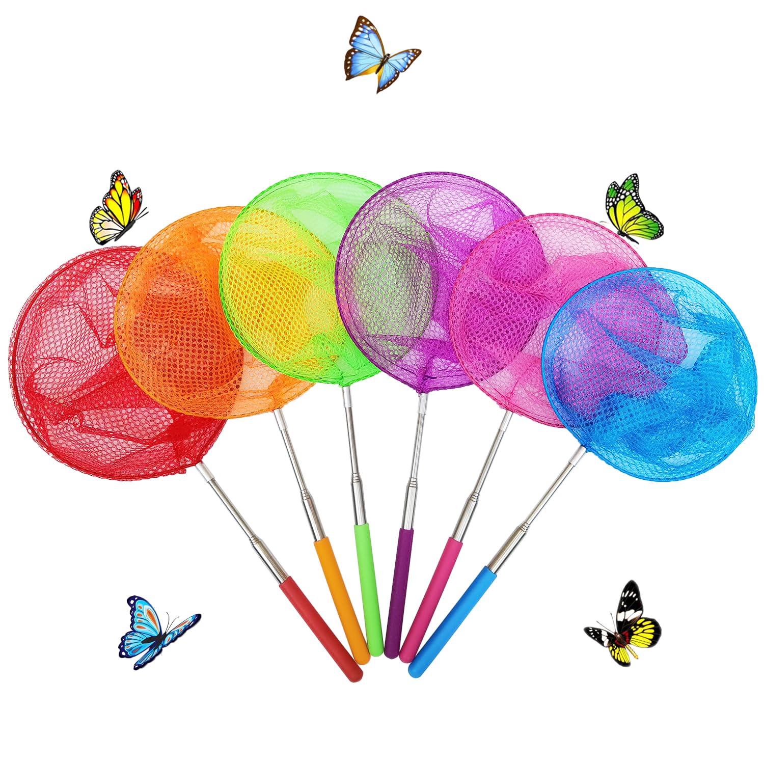 6 Pcs Outdoor Exploration Telescopic Butterfly Nets, Fishing Nets, Bug Catching Nets for Children's Outdoor Exploration, Nature Exploration Toys (6 Pack)