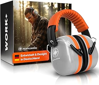 Schallwerk ® Work+ | Arbeit Gehörschutz – Größenverstellbare Hörschutz Ohrenschützer, Hochwertige Lärmschutz Kopfhörer – Kapselgehörschutz für Arbeit und Alltag (Fire Orange)