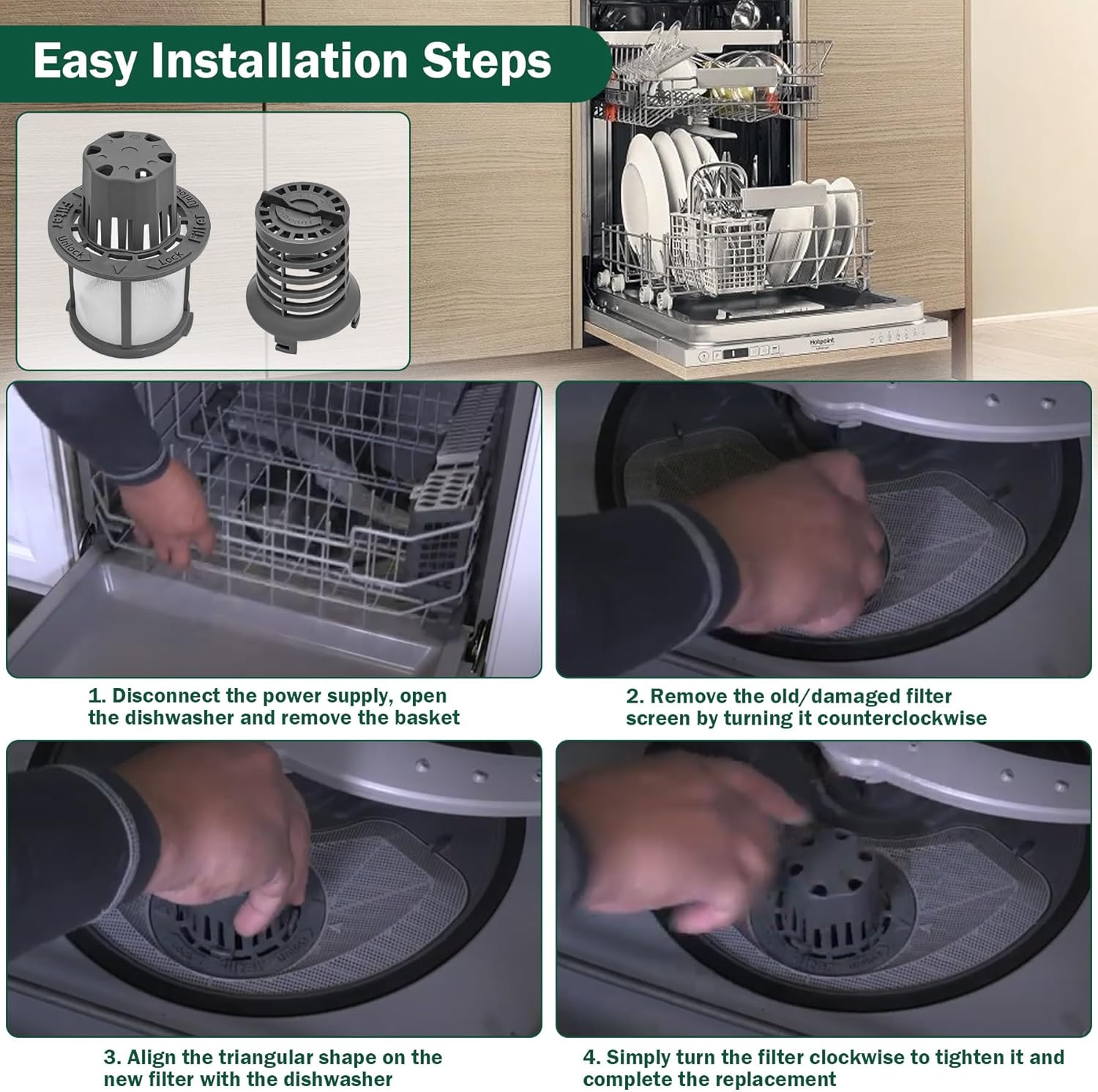 WD12X25995 Ultra Fine Filter and Basket Assembly - Compatible With GE Hotpoint Haier Dishwashers AP6989426 PS16217023 EAP16217023 4962336 Dishwasher Filter Replacement Parts CDT888P2V1S1 CDT805M5N2S5