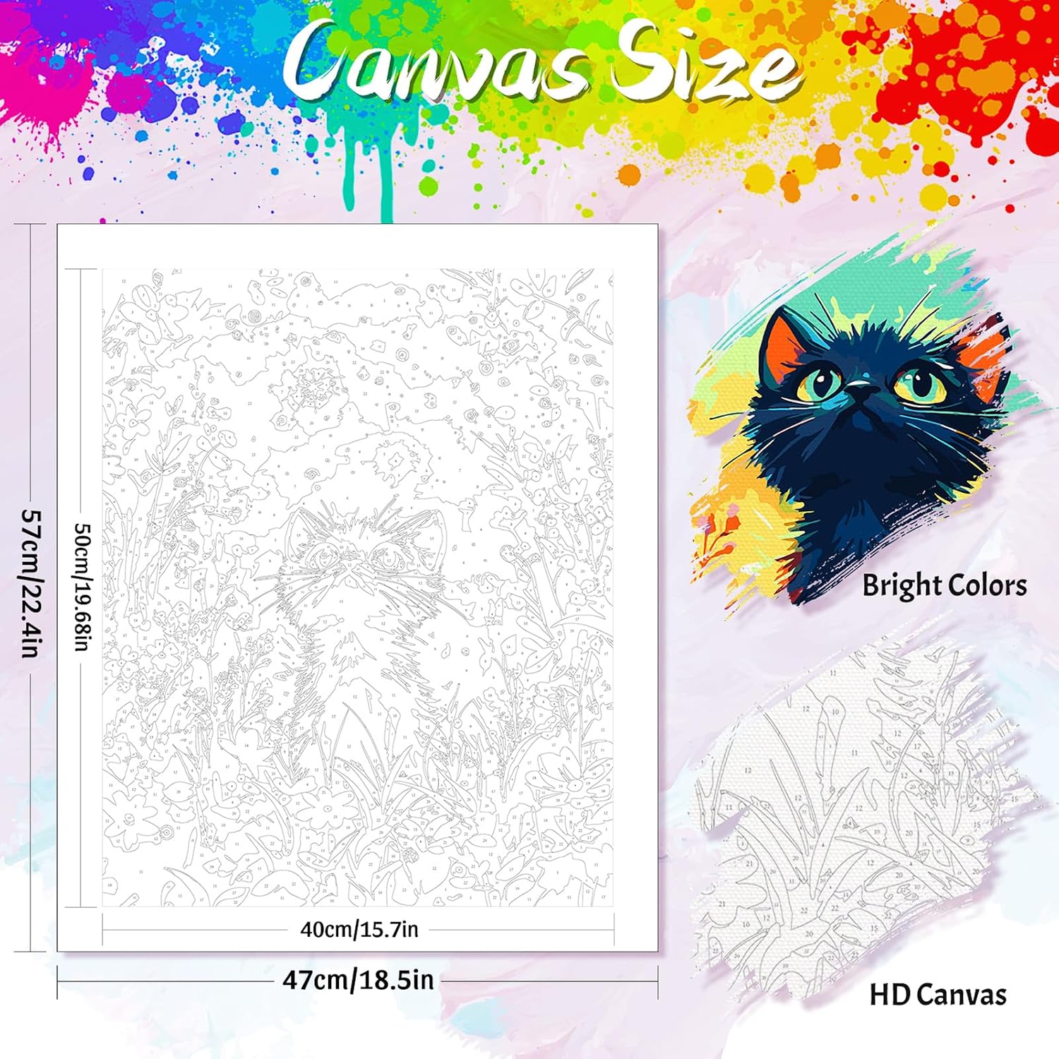 Yunnuo Black Cat Paint by Numbers Kit for Adults Beginner,16x20 inch Canvas Paint by Number Kits with 3 Brushes,Starry Night Cat Number Painting for Adults,Perfect for Home Decor and Gift image 2