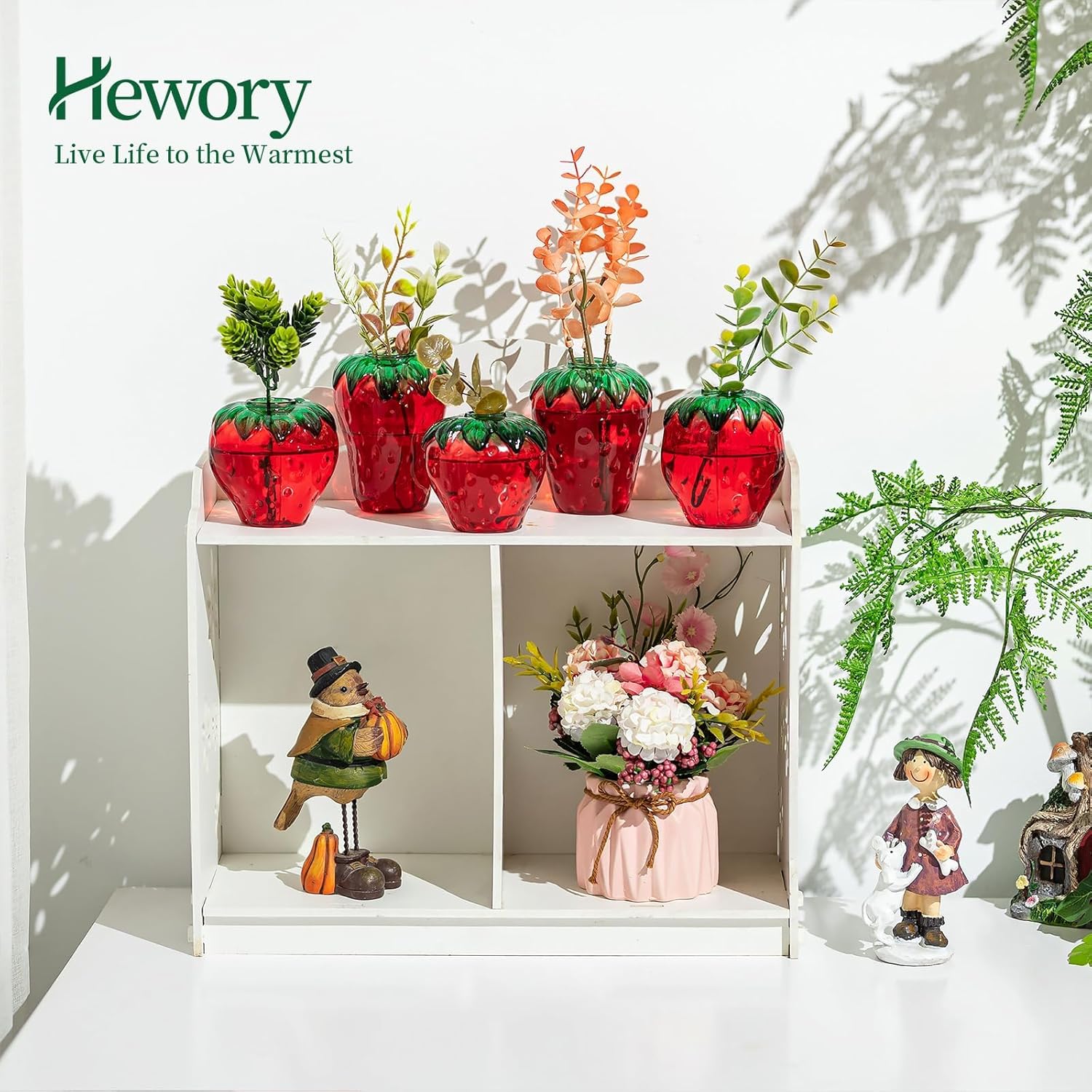 Glass Strawberry Propagation Vases for Plants: 5PCS Cute Strawberry Decor for Home Kitchen Bathroom Office - Unique Indoor Hydroponic Planters Gifts for Mom Women Mothers Day (Red)