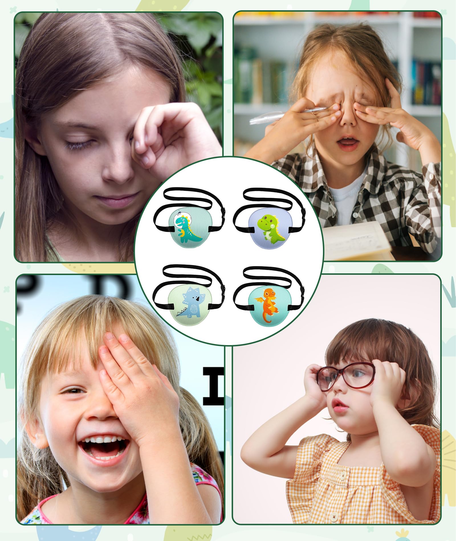 4 PCS Eye Patch for Kids, Dinosaur Pattern Eye Patches for Lazy Eye, Pirate Theme Party Eyes Patch, Halloween Costume(multicolour） - Image 7 thumbnail