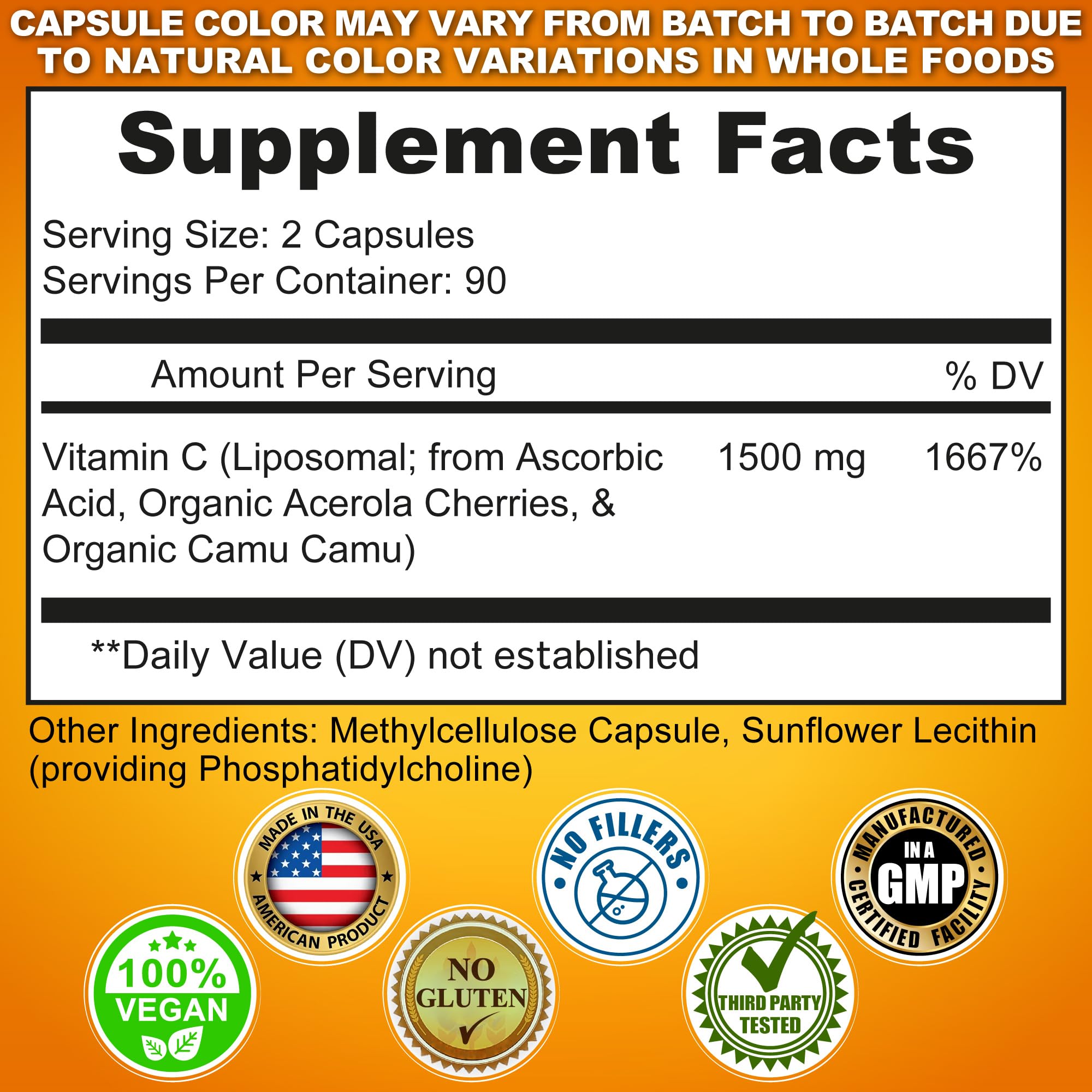 Liposomal Vitamin C Supplement 1500mg with Organic Acerola & Camu Camu — Amazon image 2