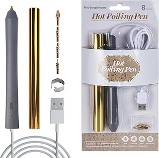 Foil Quill Pen Starter Kit with 4 Size Metal Tips &1pc Heat Activated Foil Rolls, Hot Foiling Pen for Card Making Scrapbooking Tools,USB Powered (Grey)