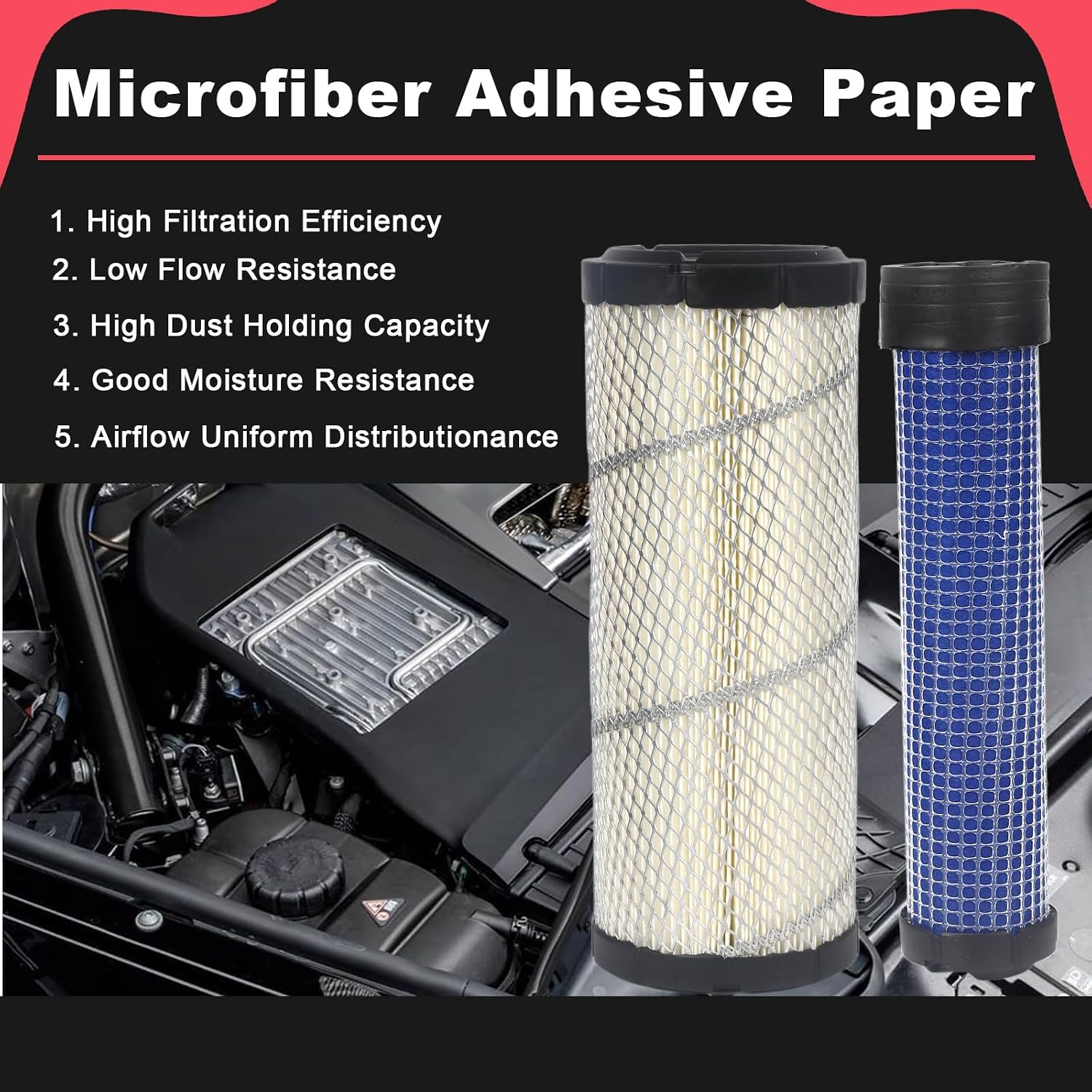 4 Sets Air Filters Fit for Donaldson Kohler 25-083-01-S P821575 & P822858, for Kawasaki 11013-7044 & 11013-7045 Inner & Outer Air Filter Cleaners 2508304-S M131802 M131803 46438 42985