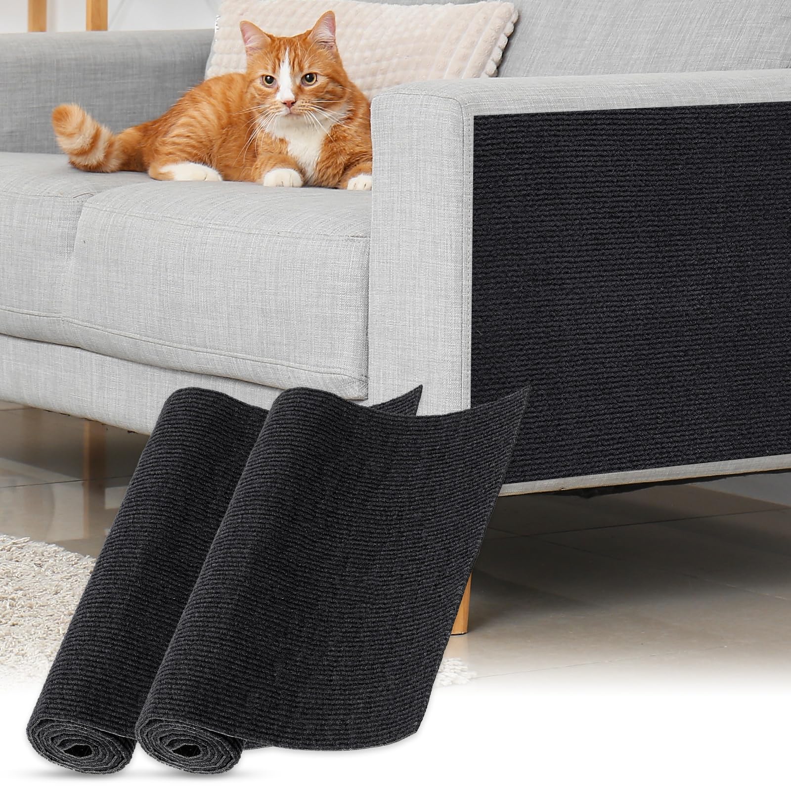 sourcing map Self-Adhesive Cat Scratching Mat, 2 Roll 39.4" x 11.8" Couch Protector from Cat Claws for DIY Sofa, Wall, Doors, Cut Anti Cats Scratch Pad Carpet Mat, Black