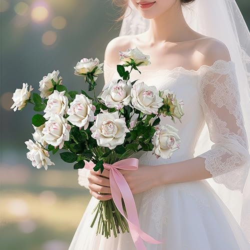 Miniatura 6 de Flores artificiales, rosas artificiales, rosas falsas de 23.2 pulgadas de tallo largo, flores artificiales para jarrón alto, rosa de seda, adecuadas