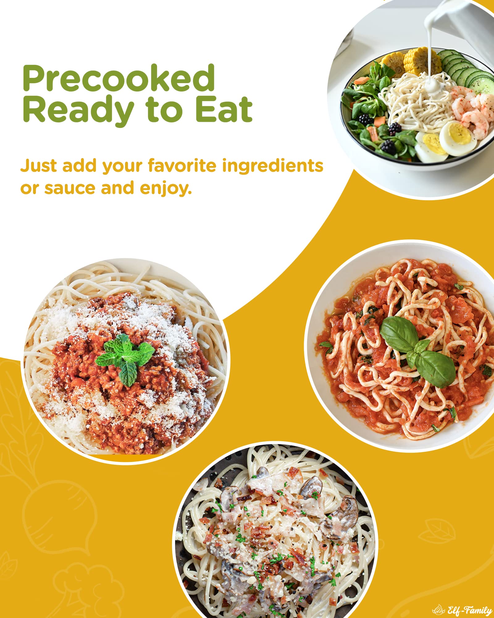 Elf-family [Nuevo] Pasta Konjac Keto de Tailandia Bajo en calorías/Bajo en carbohidratos/Vegano/Sin gluten Fideos Konjac Noodles Shirataki Oat Fibre/Sin azúcar - Spaghetti, 240g x 6 cajas(12 paquetes)