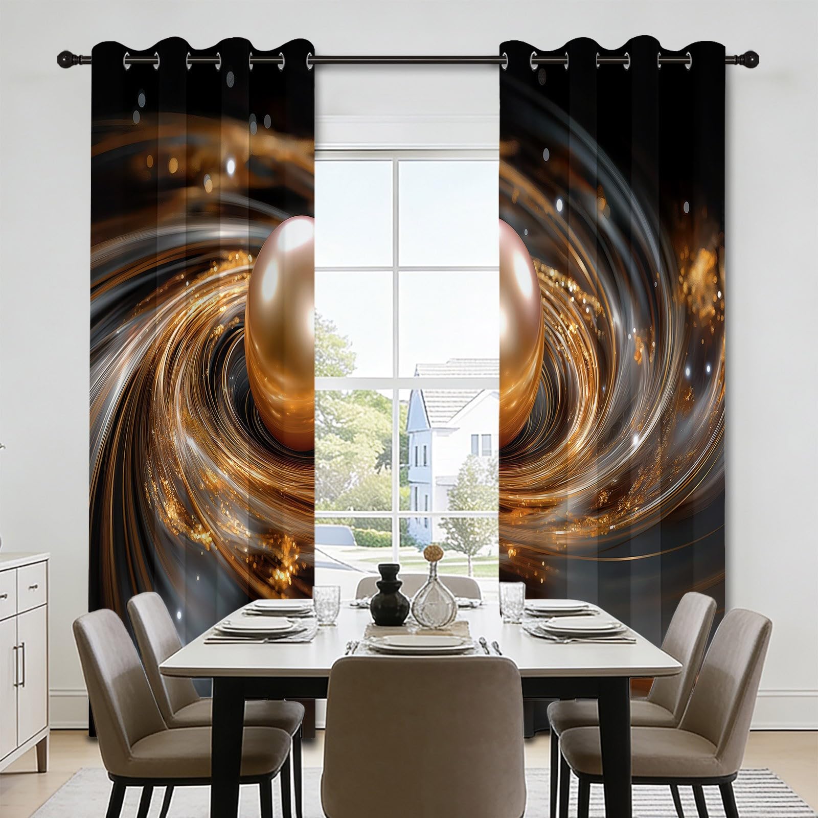 140 l x 160 cm Surrealistyczna zasłona z oczkami - złote spiralne koraliki