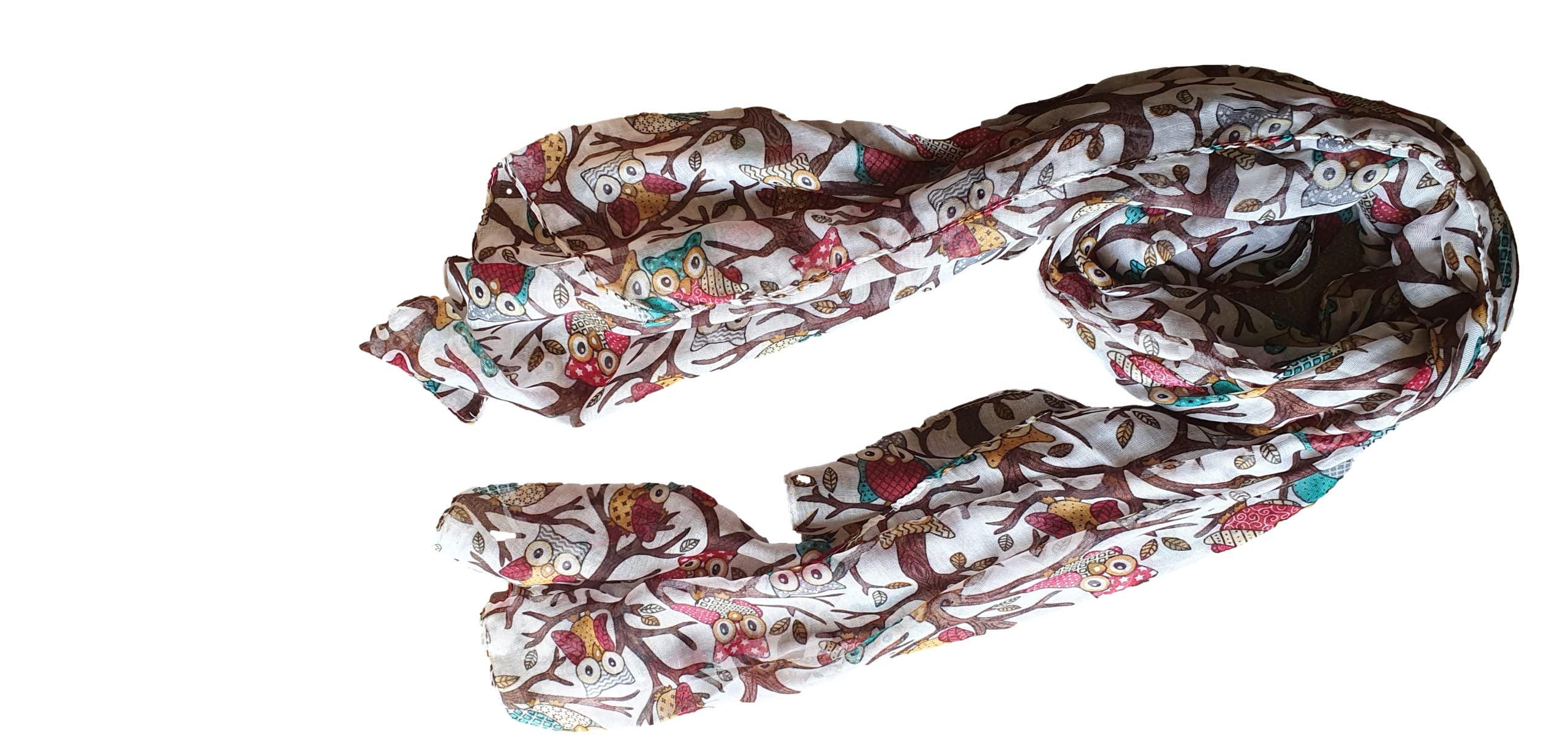 Fat-catz-copy-catz Quality Soft Feel Owls Birds on Branch, Owls in Love Pastel Ladies Scarf, Shawl, Wrap, Sarong (off-white owls on a branch)