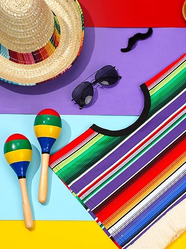 Miniatura 6 de Janmercy Conjunto de disfraz de Halloween para niños pequeños, incluye poncho de Halloween, sombrero de serape, sombrero de maracas, bigote y gafas