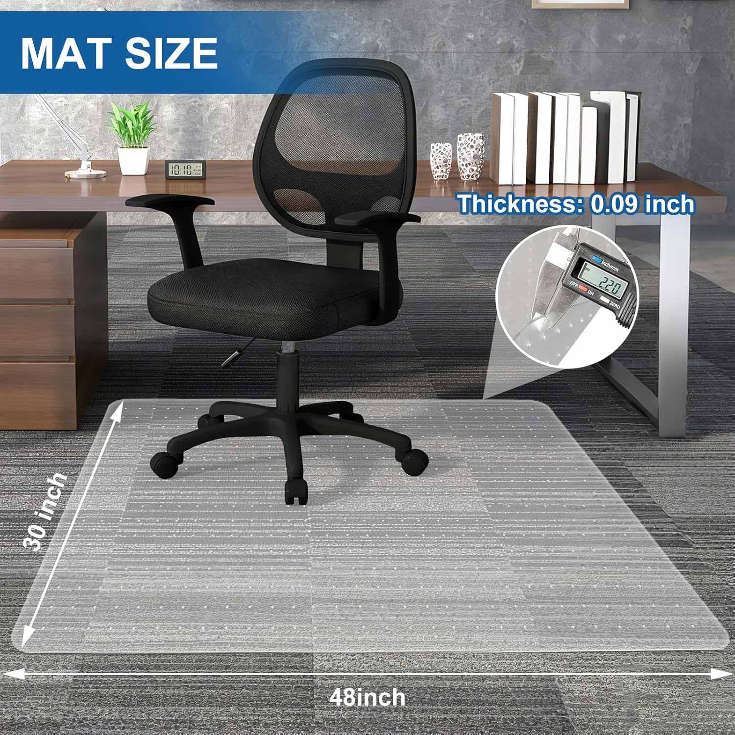 Clear Chair Mat for Carpet, YOOMAYA 30" x 48" Heavy Duty Office Chair Mat with Grip, Easy Gliding Under Desk Carpeted Floor Protector, Slip Resistant Plastic Mat for Study & Gaming Room (Transparent)