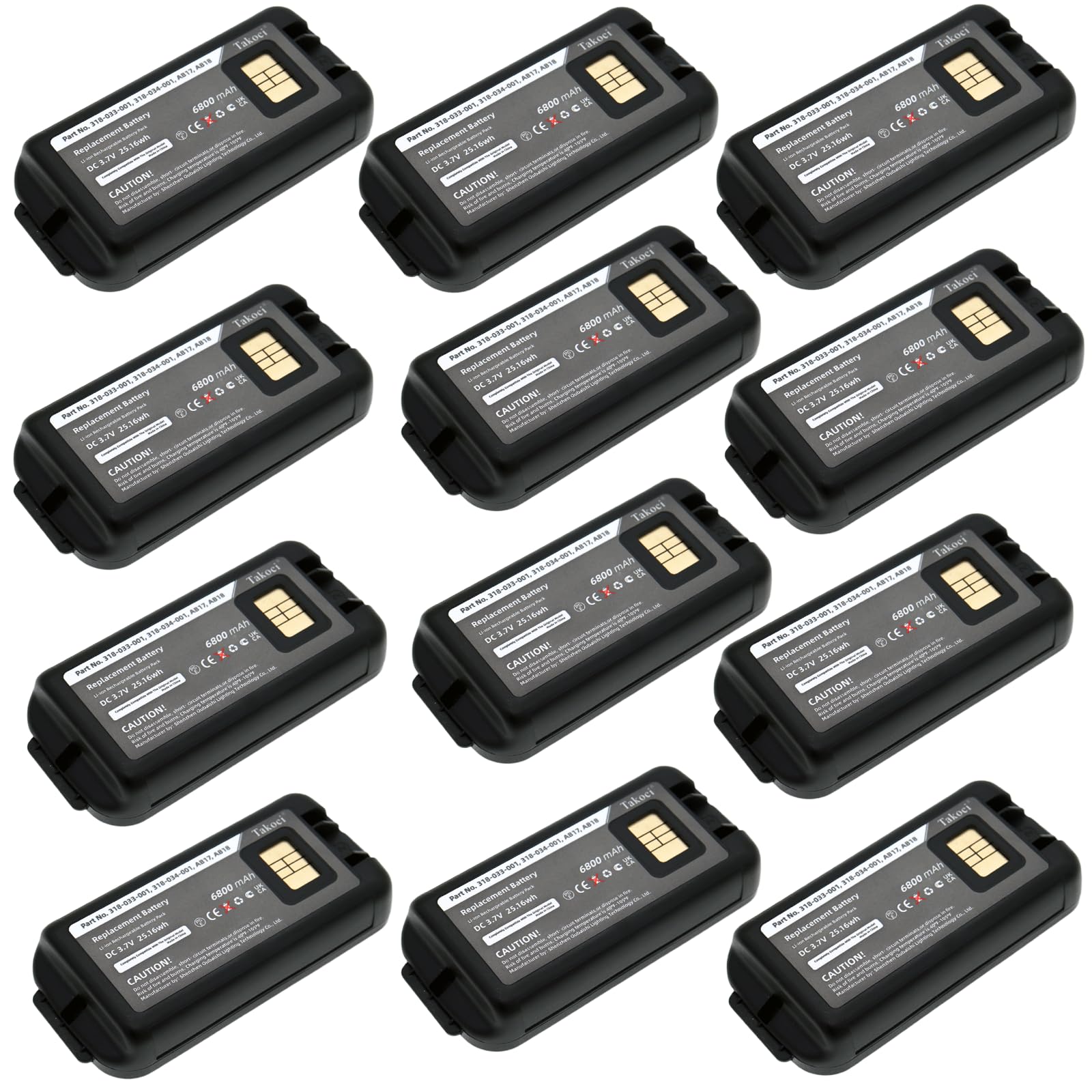 Youejoeq (12pcs) 6800mAh Replacement Battery for Dolphin CK65,CK65,CK3,CK3X,CK3XR,CK3B,CK70,CK71, CK75,EDA60K,EDA61K,Fits Part No.318-033-021,318-063-001,318-046-031,318-034-013