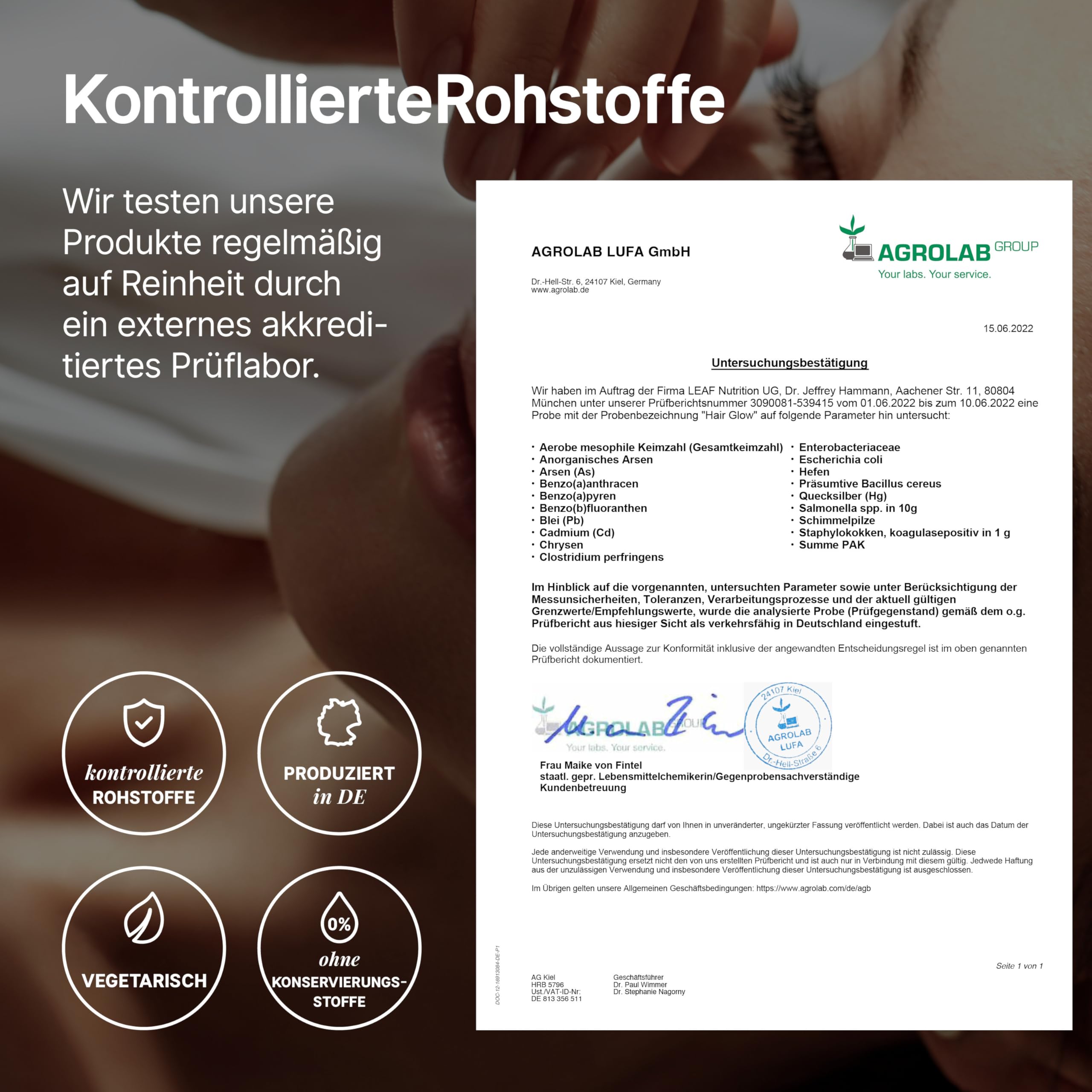 LEAF HAIR GLOW Kapseln vegane Nahrungsergänzung mit Gerstengras, Hirsesamen & L-Cystein | mit D-Biotin für die Haare | für 30 Tage (60 Stück) | nachhaltige Recycled PET-Verpackung & Made in Germany